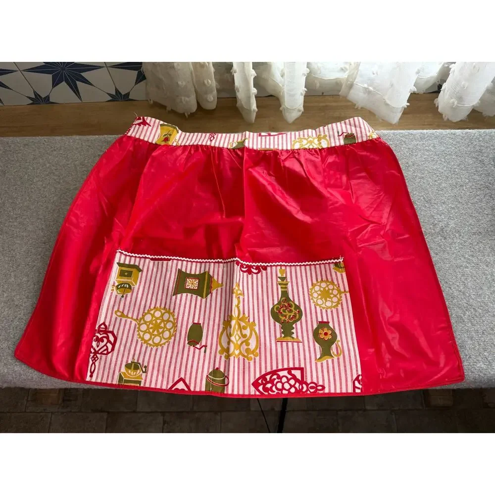 Lot of 2 Vintage Retro Red Floral Terry Towel Apron& Cotton Kitchen Items Aprons